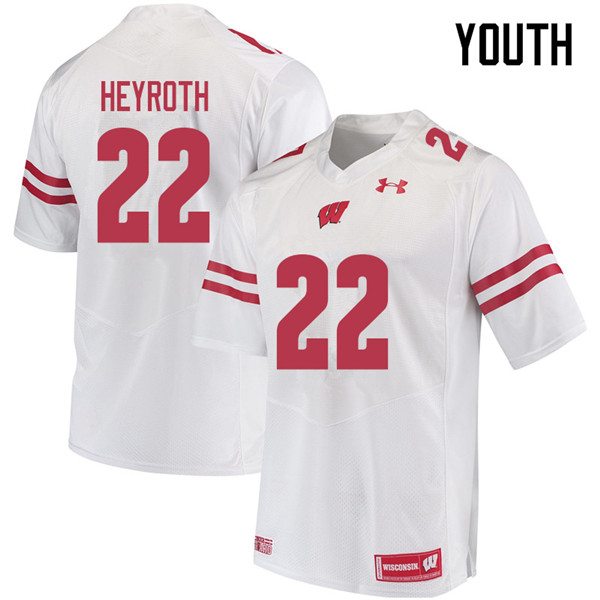 Youth #22 Jacob Heyroth Wisconsin Badgers College Football Jerseys Sale-White - Click Image to Close